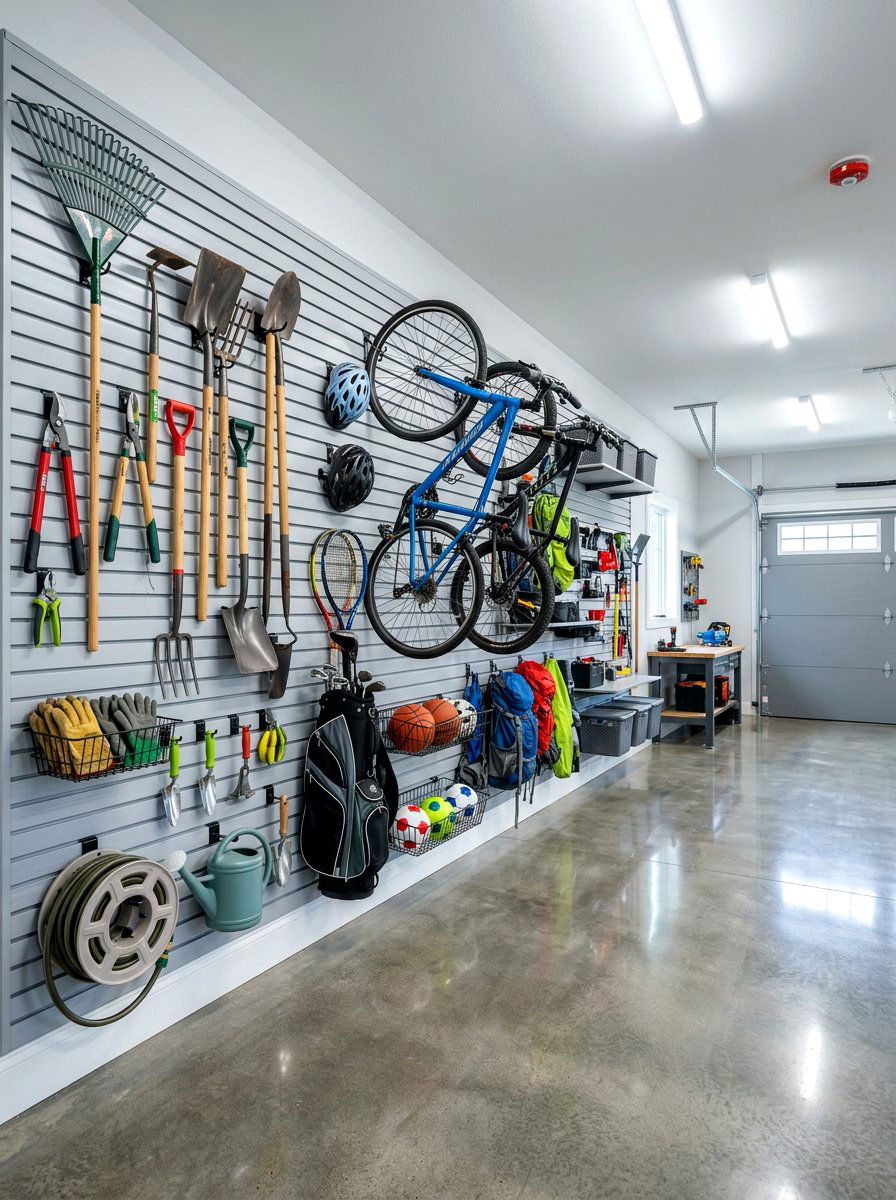 Wall Mounted Slatwall - 30 clean garage aesthetic ideas