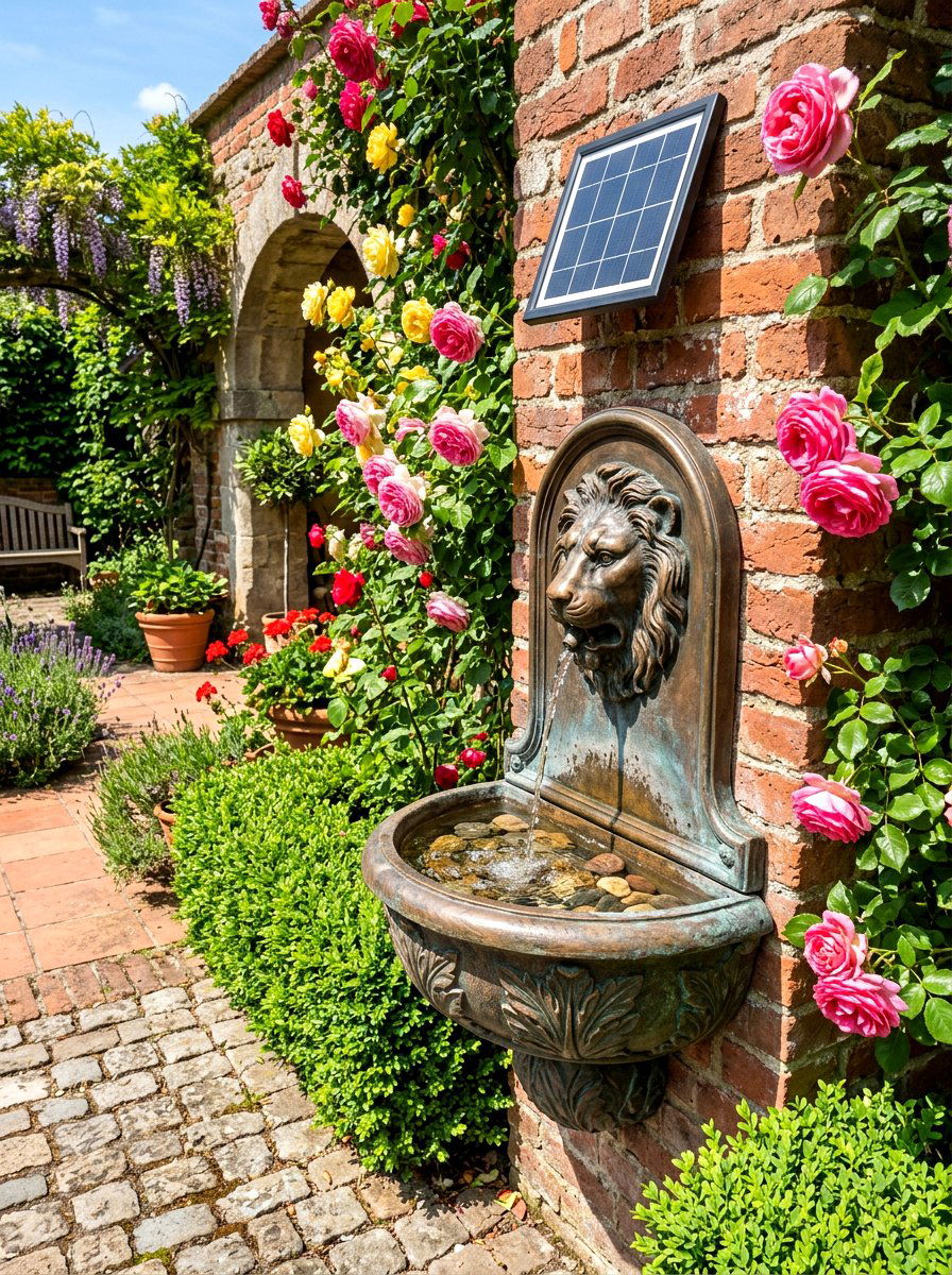 Wall Mounted Solar Water Fountain - 30 solar fountain ideas