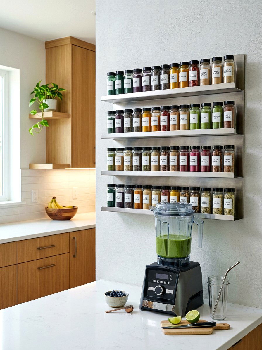 Wall Mounted Spice Rack - 30 smoothie station kitchen ideas