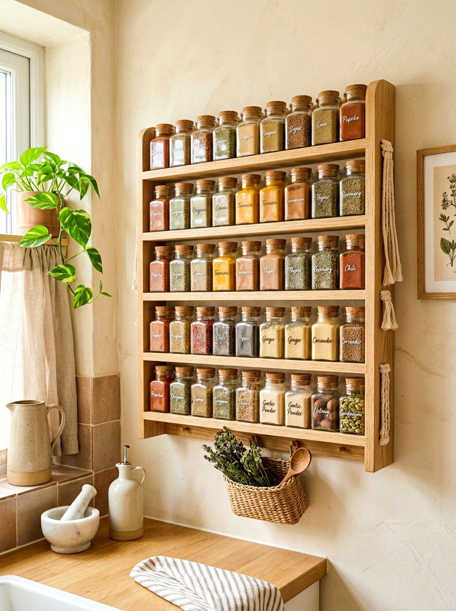 Wall Mounted Spice Rack - 30 organizing a tiny pantry ideas