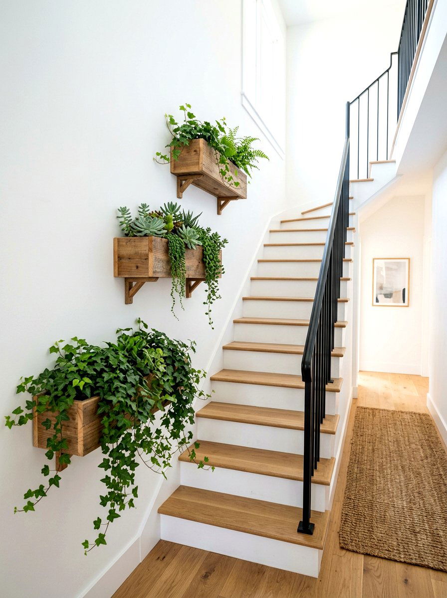 Wall Mounted Stair Planter - 30 staircase plant corner ideas
