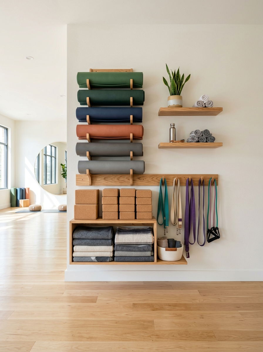 Wall Mounted Storage Yoga Studio - 30 yoga studio home ideas