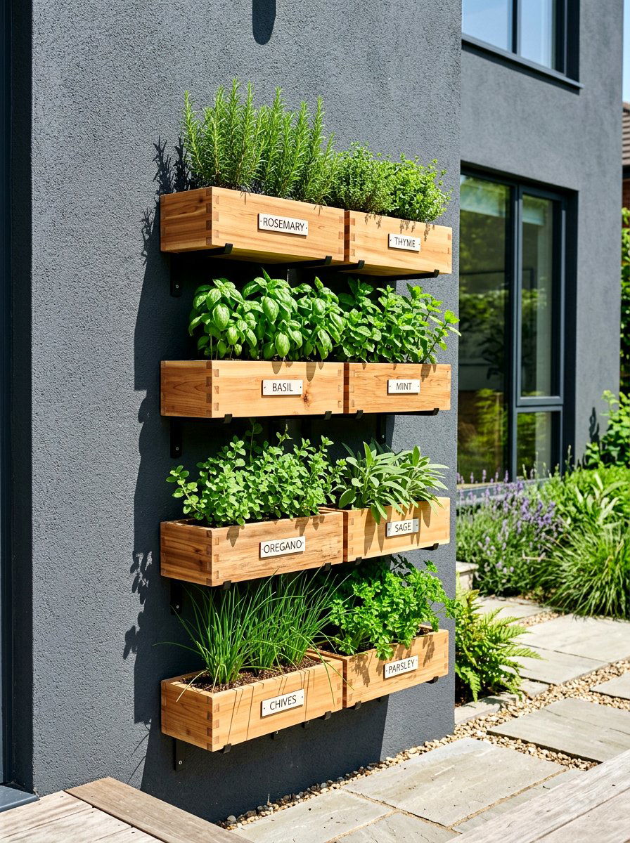 Wall Mounted Tiered Herb Rack - 30 tiered herb planter ideas