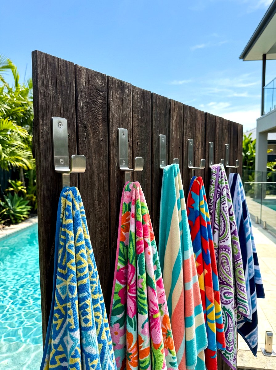 Wall Mounted Towel Hook - 30 outdoor towel storage ideas