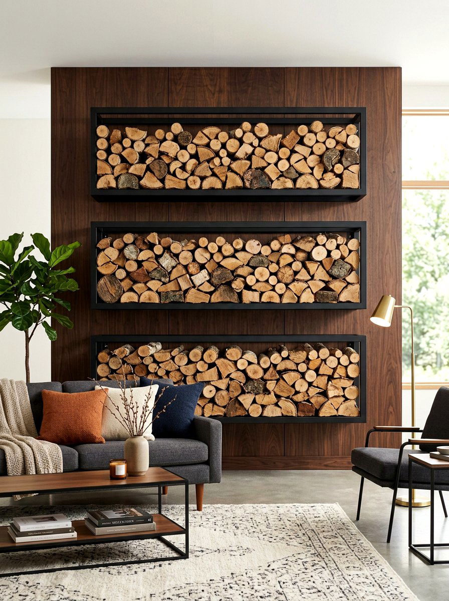 Wall Mounted Wood Storage - 30 firewood rack ideas