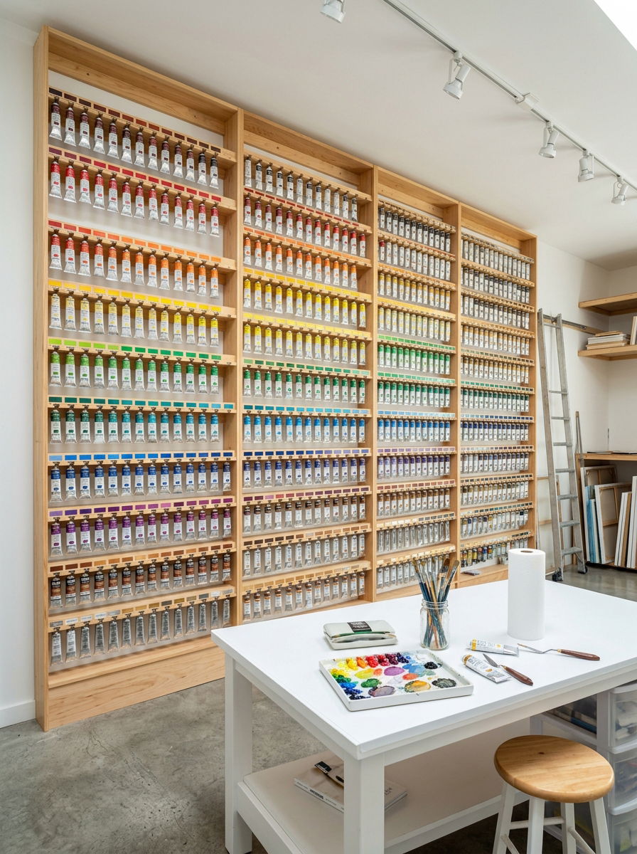 Wall Paint Storage - 30 painting studio ideas