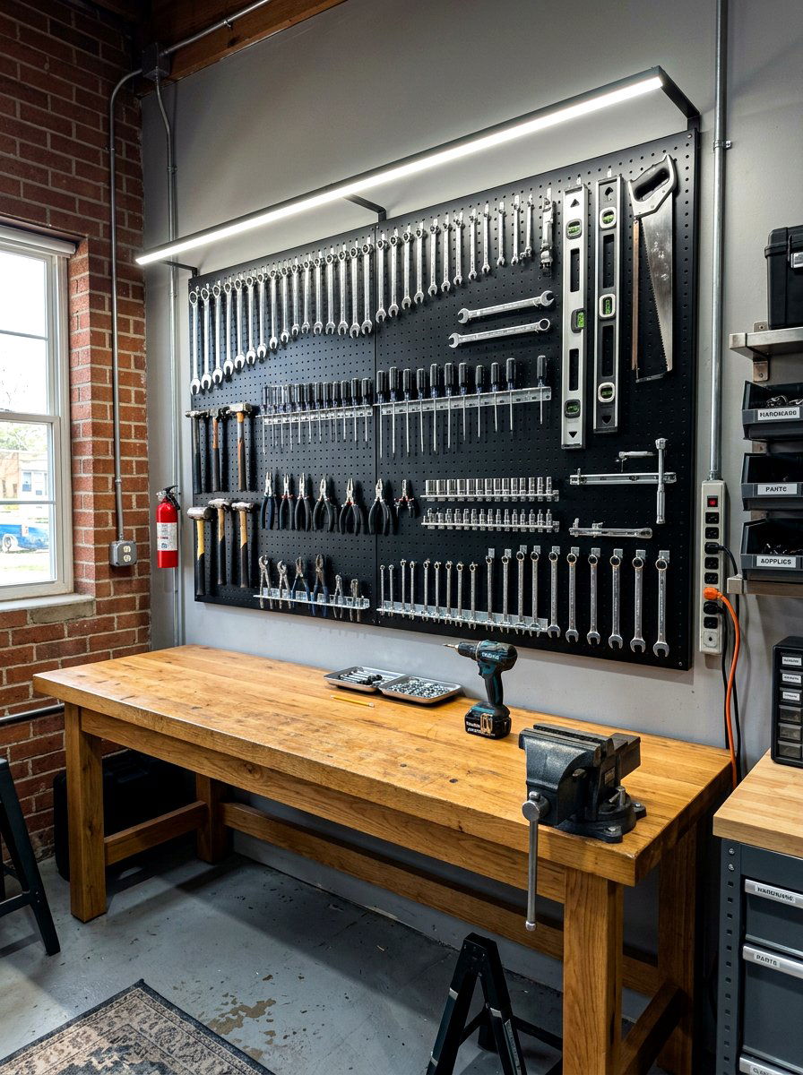 Wall Pegboard Organizer - 30 small garage ideas