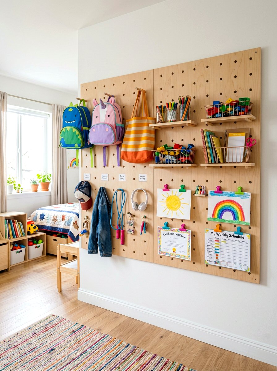 Wall Pegboard Organizer - 30 backpack drop zone ideas
