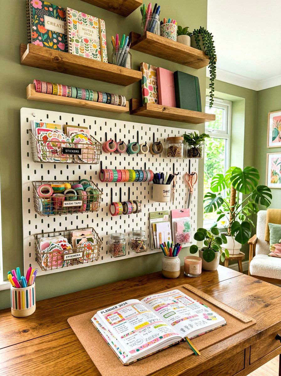 Wall Pegboard Station - 30 paper planner desk ideas
