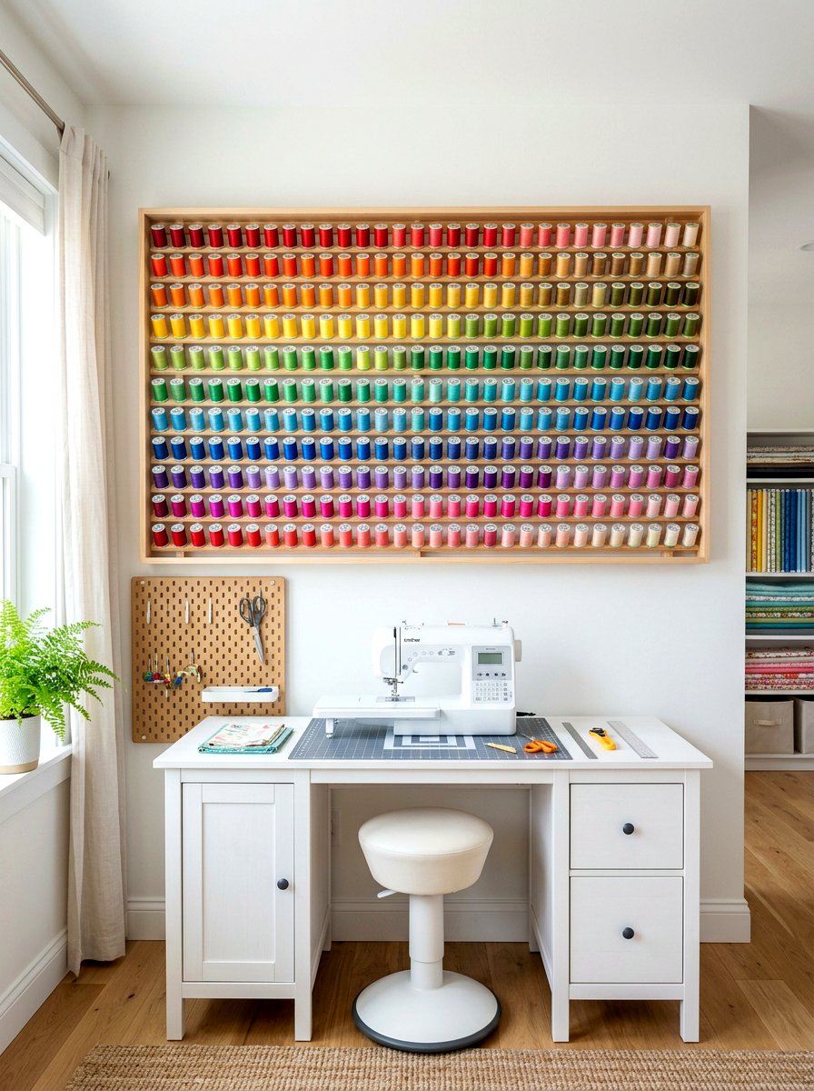 Wall Thread Rack - 30 sewing room ideas