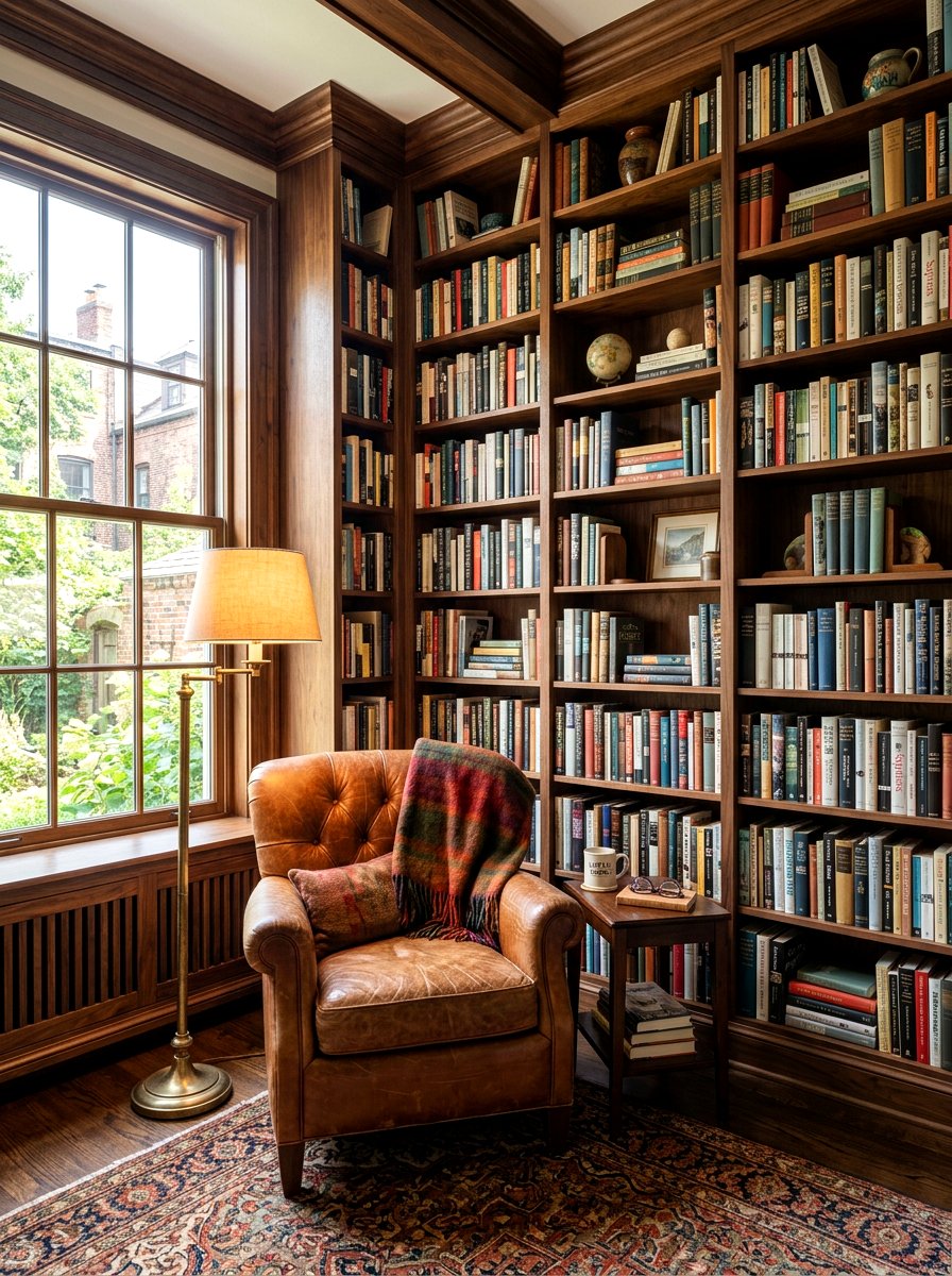 Wall To Wall Bookshelf - 30 moody hotel lobby living room ideas