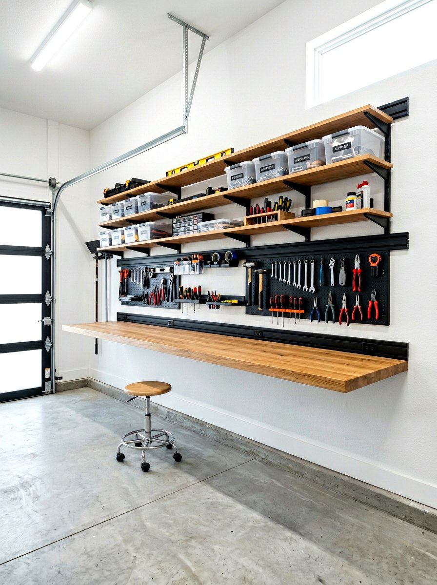 Wall Track System Workbench - 30 garage workbench ideas