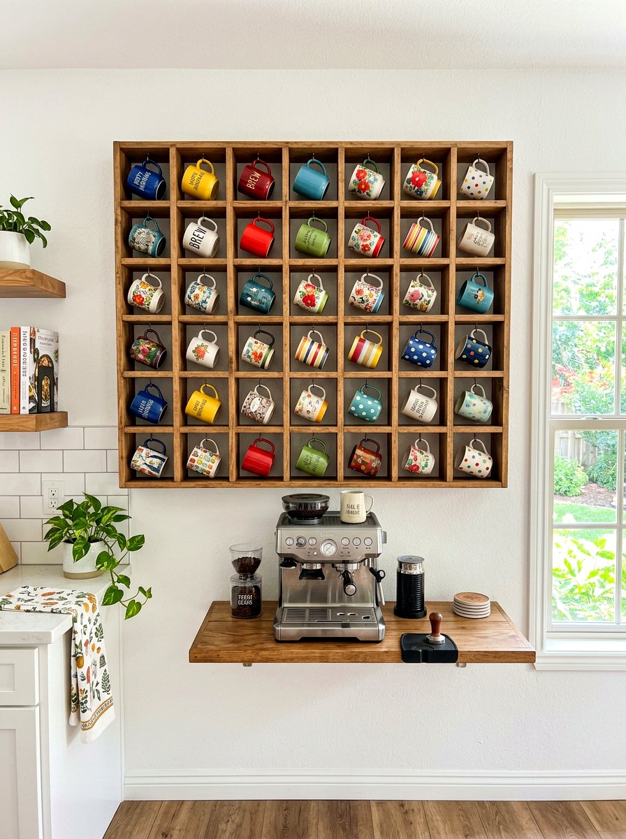 Wall coffee mug rack - 30 coffee station ideas
