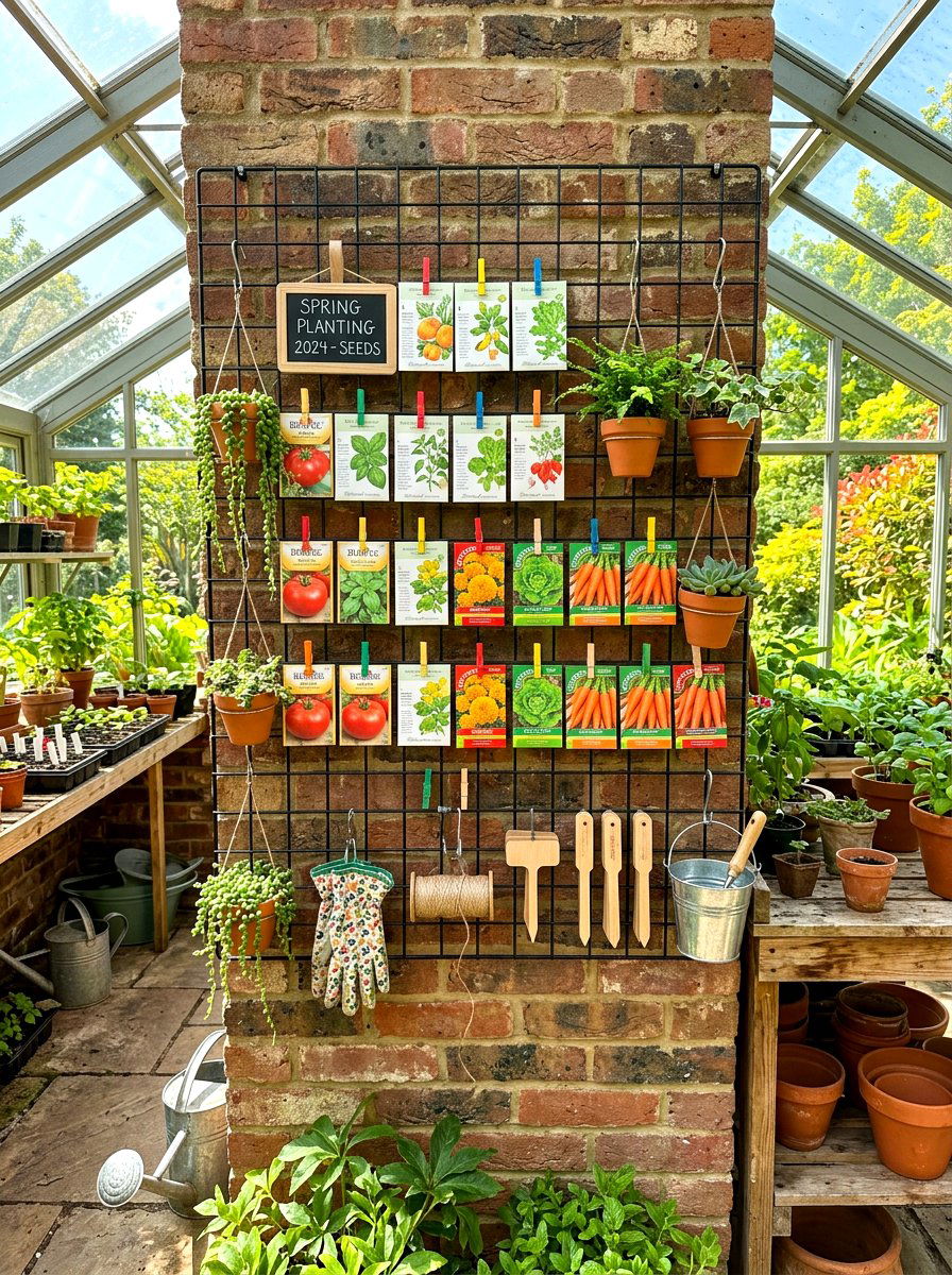Wall grid - 30 greenhouse storage ideas