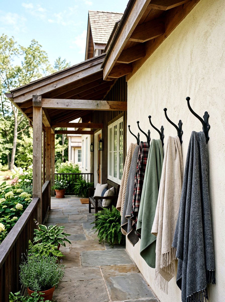 Wall hook for blankets - 30 outdoor blanket storage ideas
