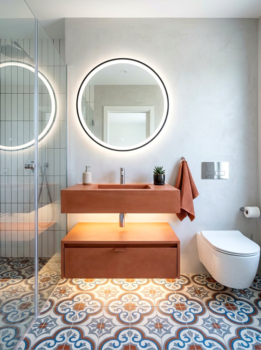 Wall hung terracotta vanity - 30 terracotta bathroom vanity ideas