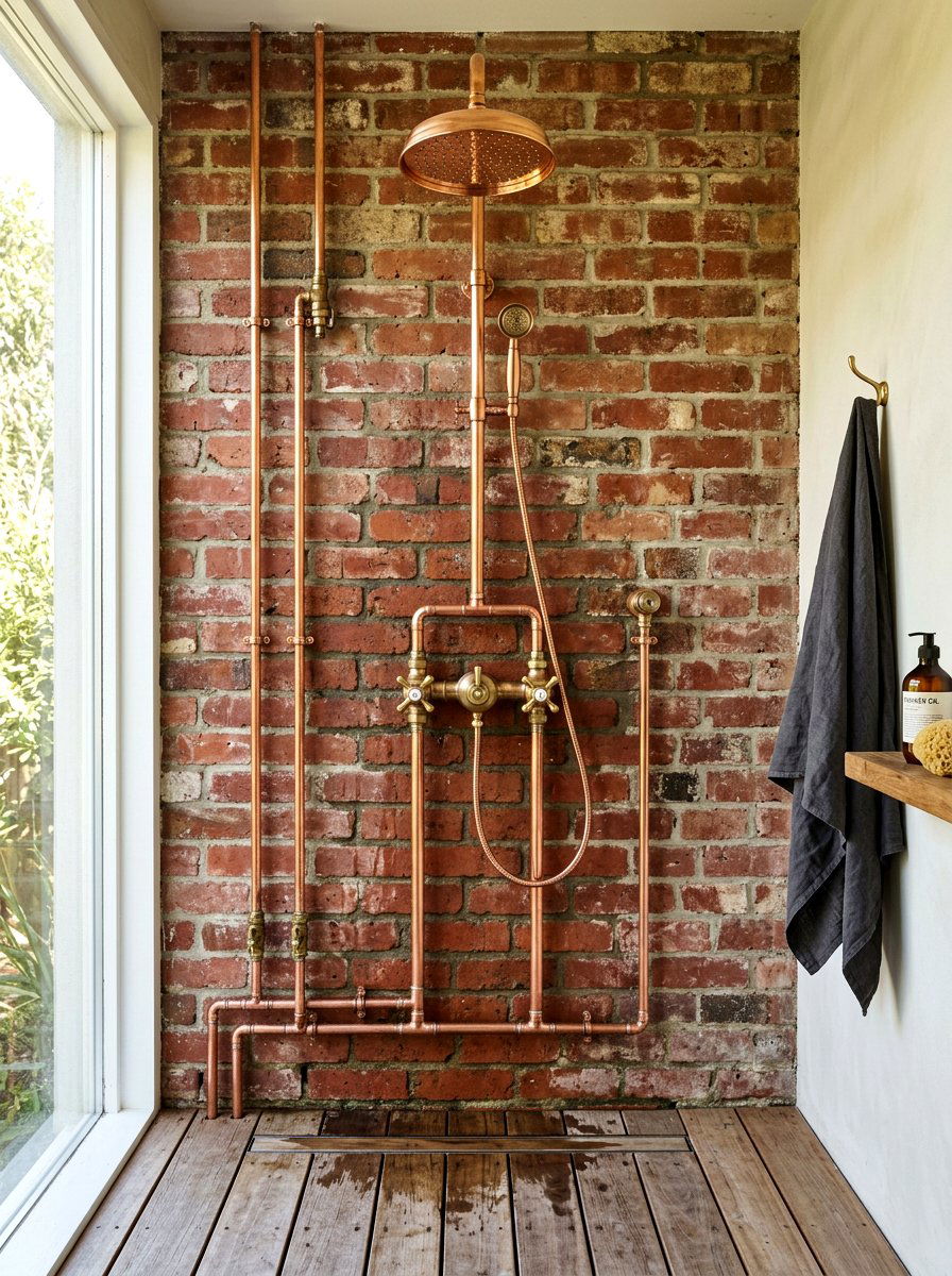 Wall mounted copper shower - 30 outdoor shower summer ideas