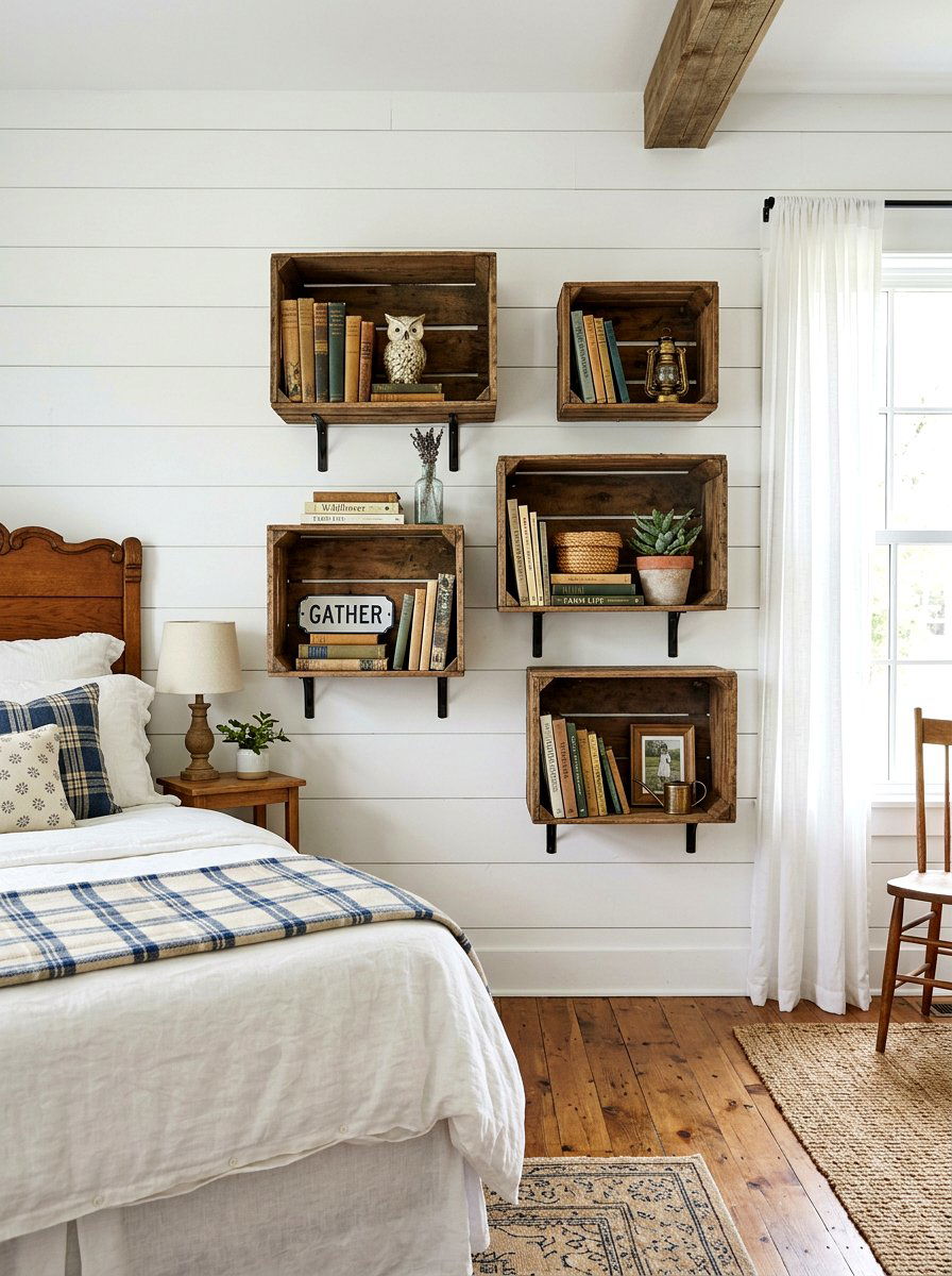 Wall mounted crate shelves - 30 book lover teen room ideas
