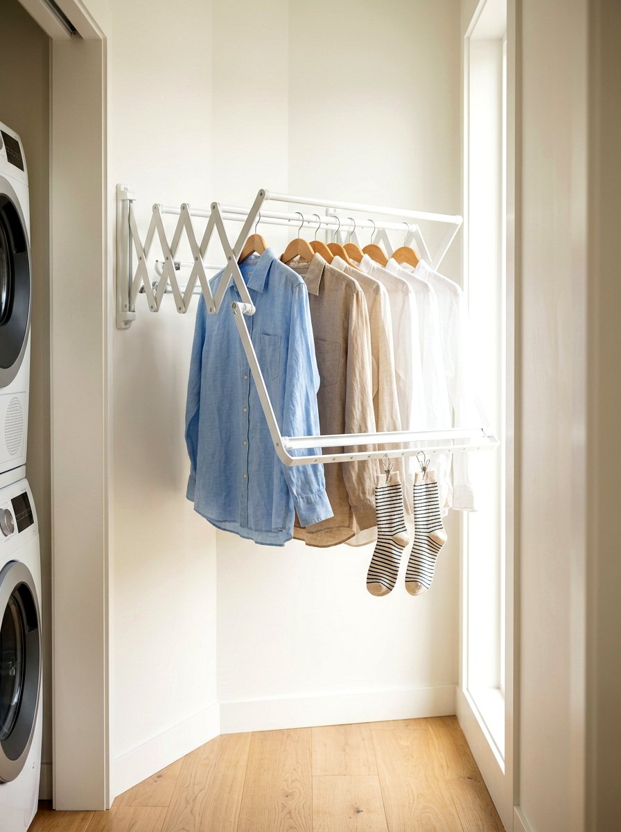 Wall mounted drying rack - 30 organizing a laundry closet ideas