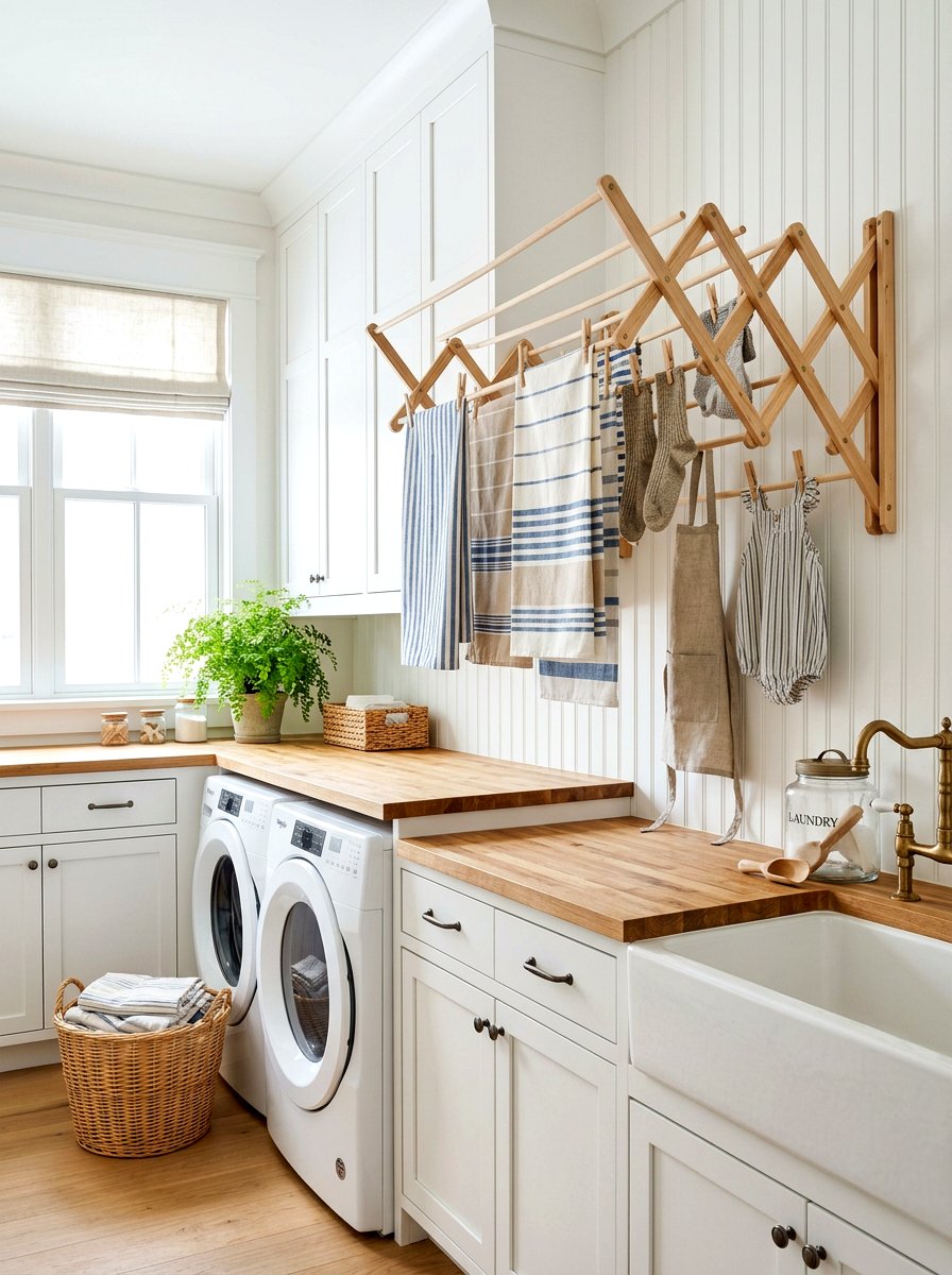 Wall mounted drying rack laundry - 30 farmhouse laundry room ideas