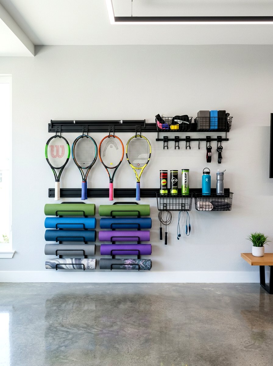 Wall mounted equipment zone - 30 sports gear mudroom ideas
