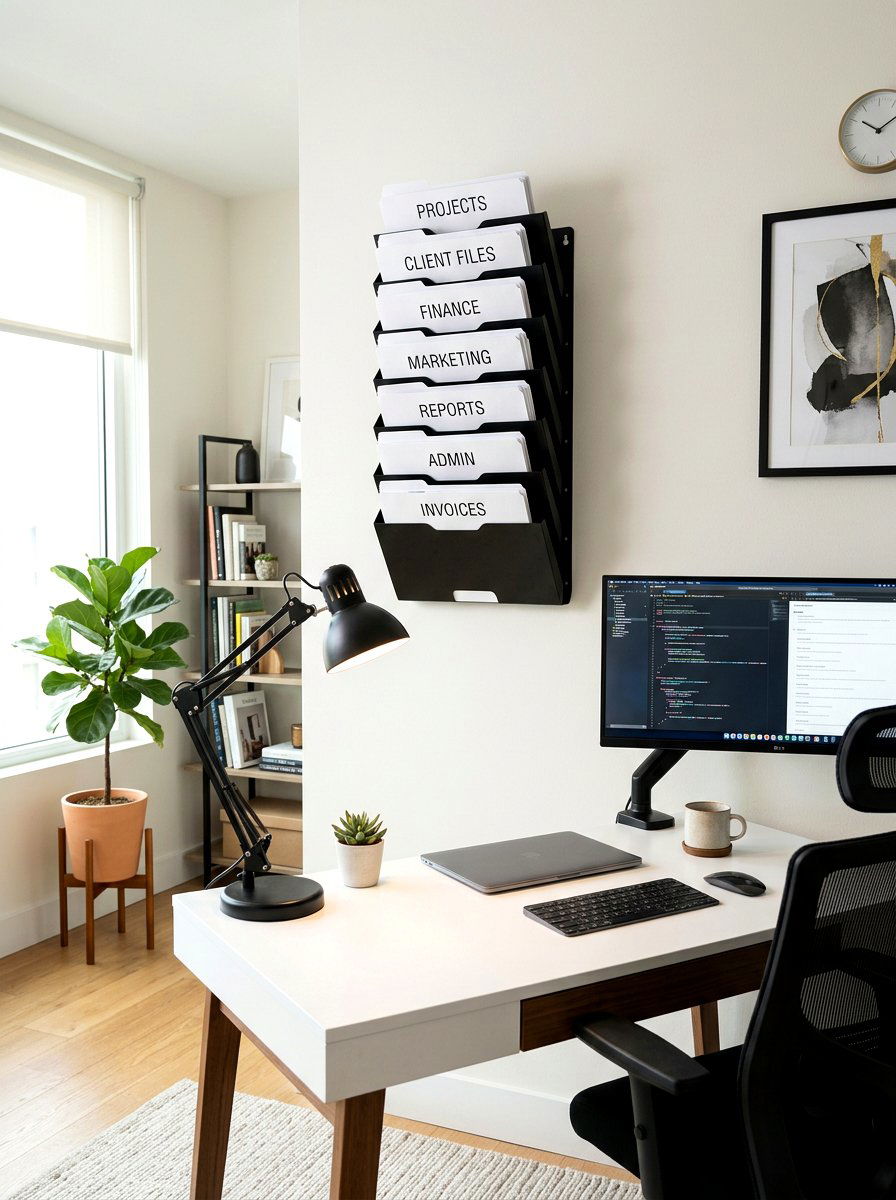 Wall mounted file holder - 30 paper clutter organization ideas