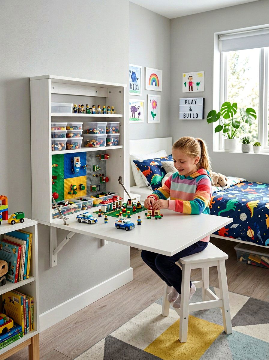 Wall mounted fold down lego table - 30 lego table ideas