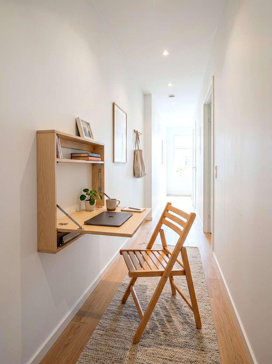 Wall mounted folding desk - 30 narrow rental hallway ideas