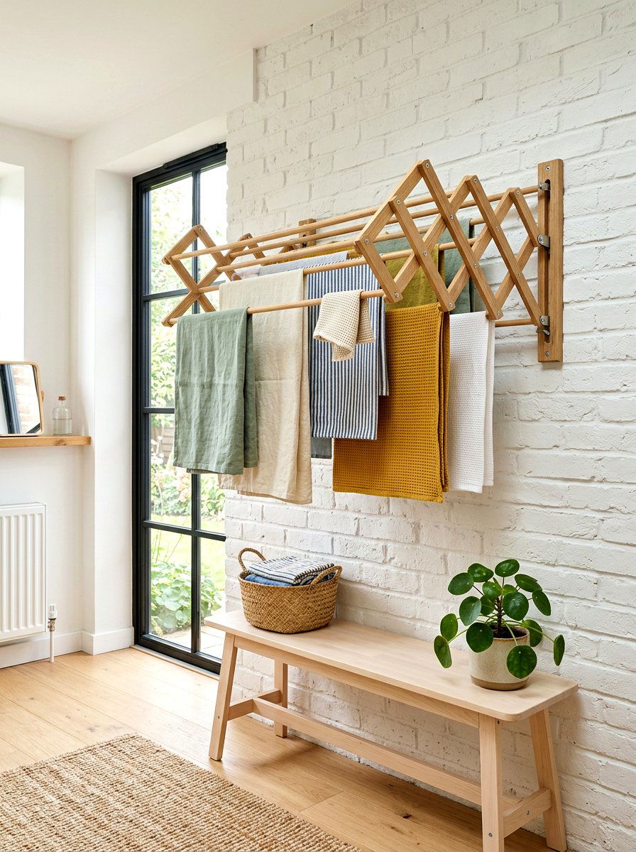 Wall mounted folding drying rack - 30 eco laundry room ideas