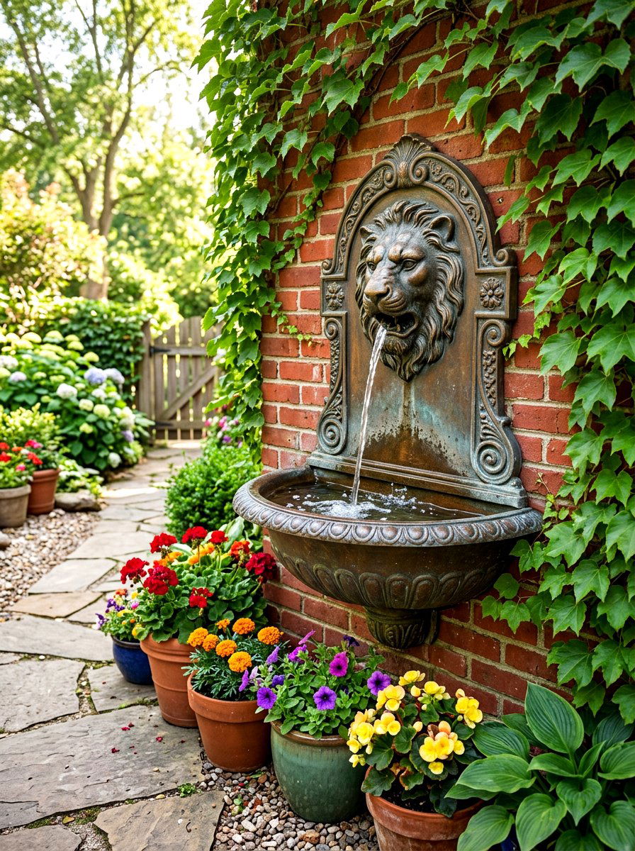 Wall mounted fountain - 30 front yard water feature ideas