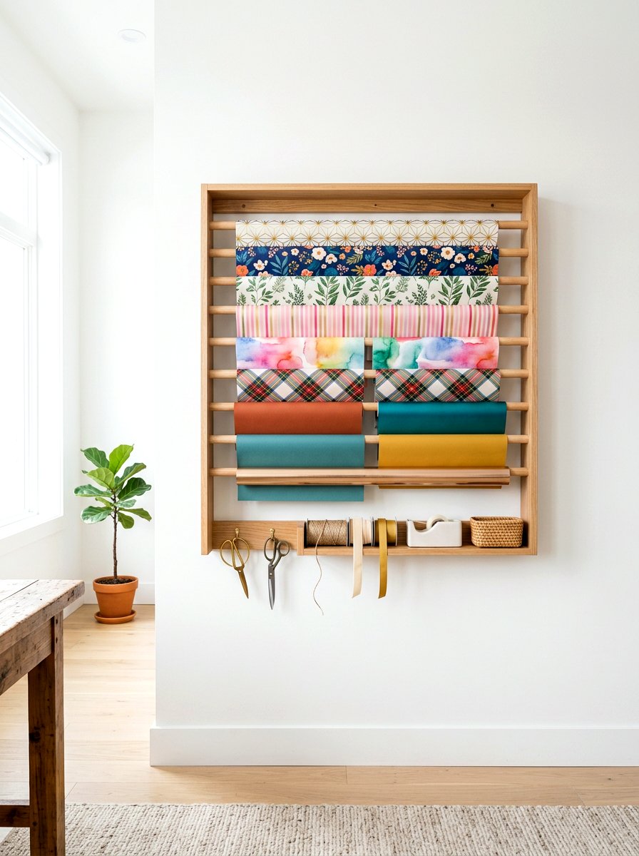 Wall mounted gift wrap rack - 30 gift wrapping station ideas