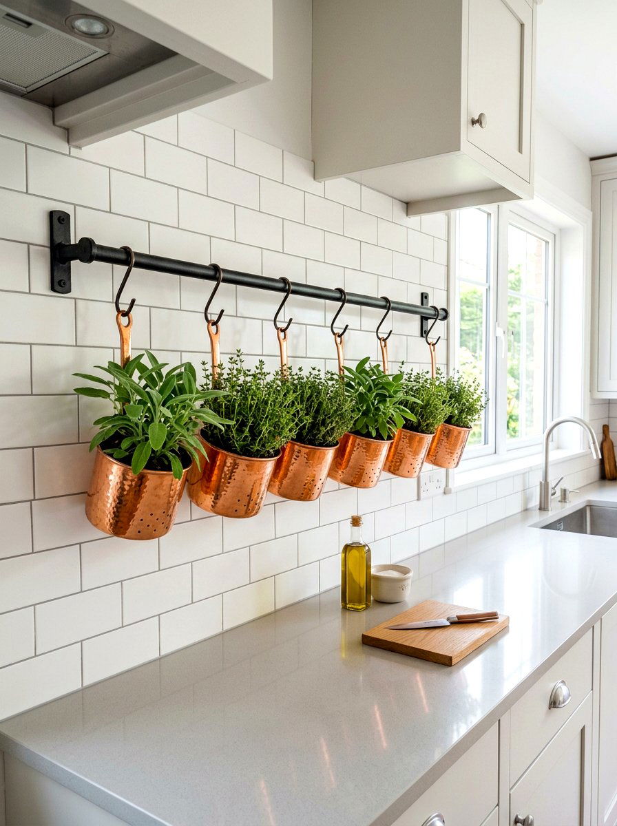 Wall mounted herb rack - 30 apartment herb garden ideas