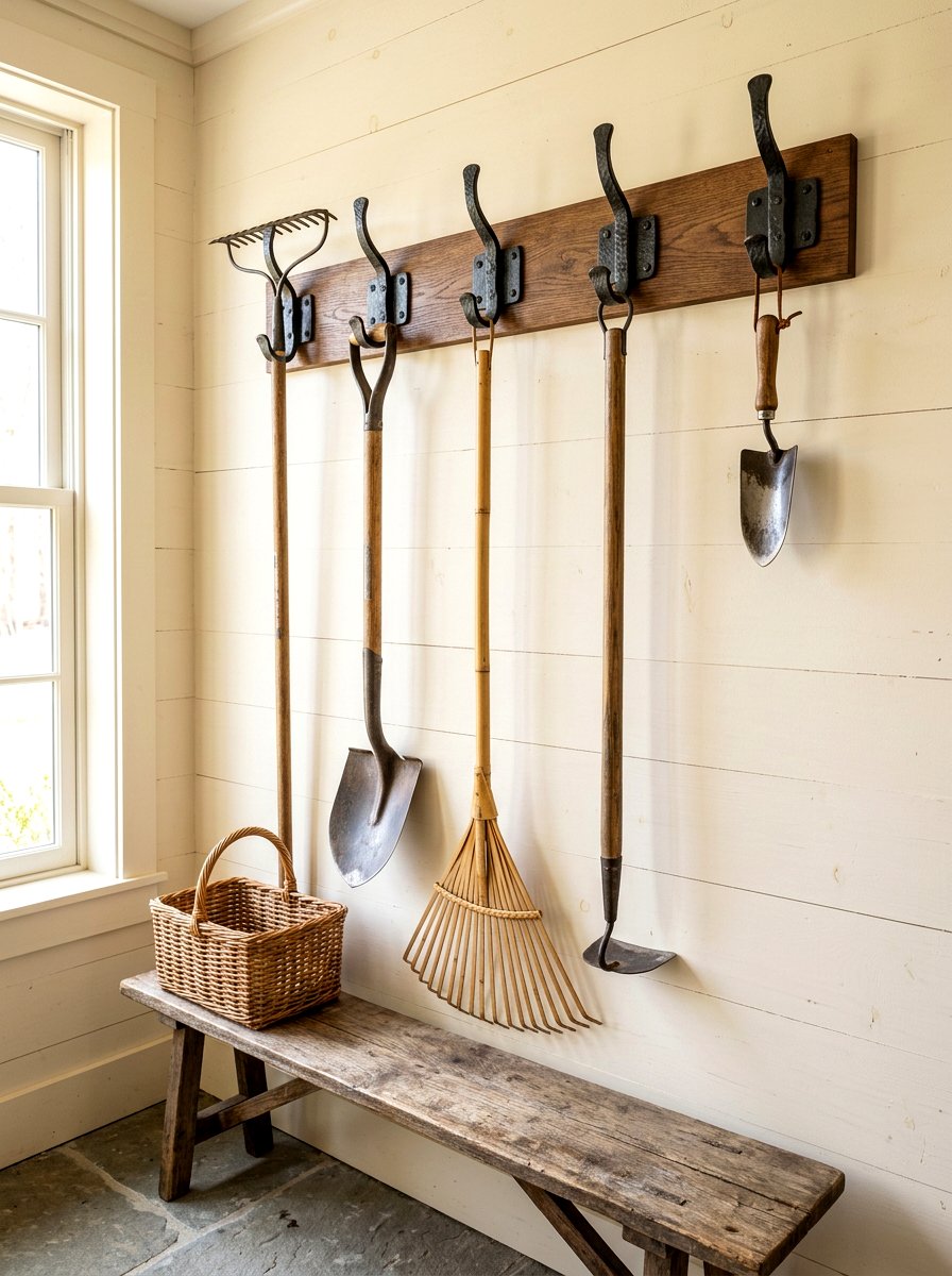 Wall mounted hooks - 30 potting shed storage ideas