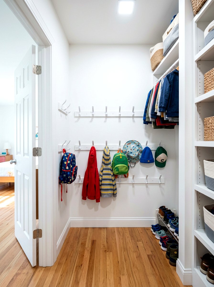 Wall mounted hooks - 30 kids closet system ideas
