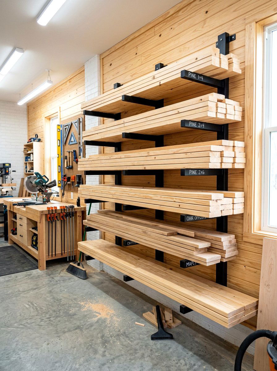 Wall mounted lumber rack - 30 garage wall storage ideas