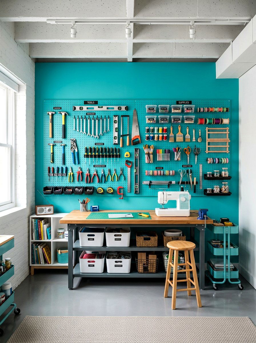 Wall mounted pegboard - 30 basement storage wall ideas
