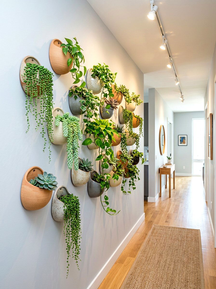 Wall mounted plant pockets - 30 indoor plant decor ideas
