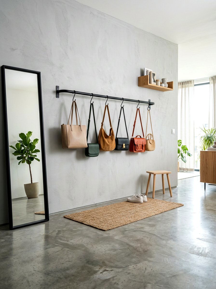 Wall mounted rail - 30 handbag storage ideas