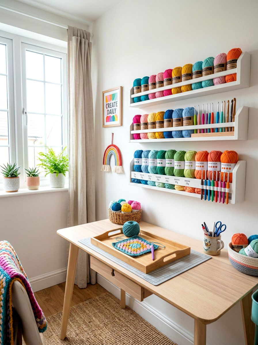 Wall mounted spice racks - 30 yarn storage ideas