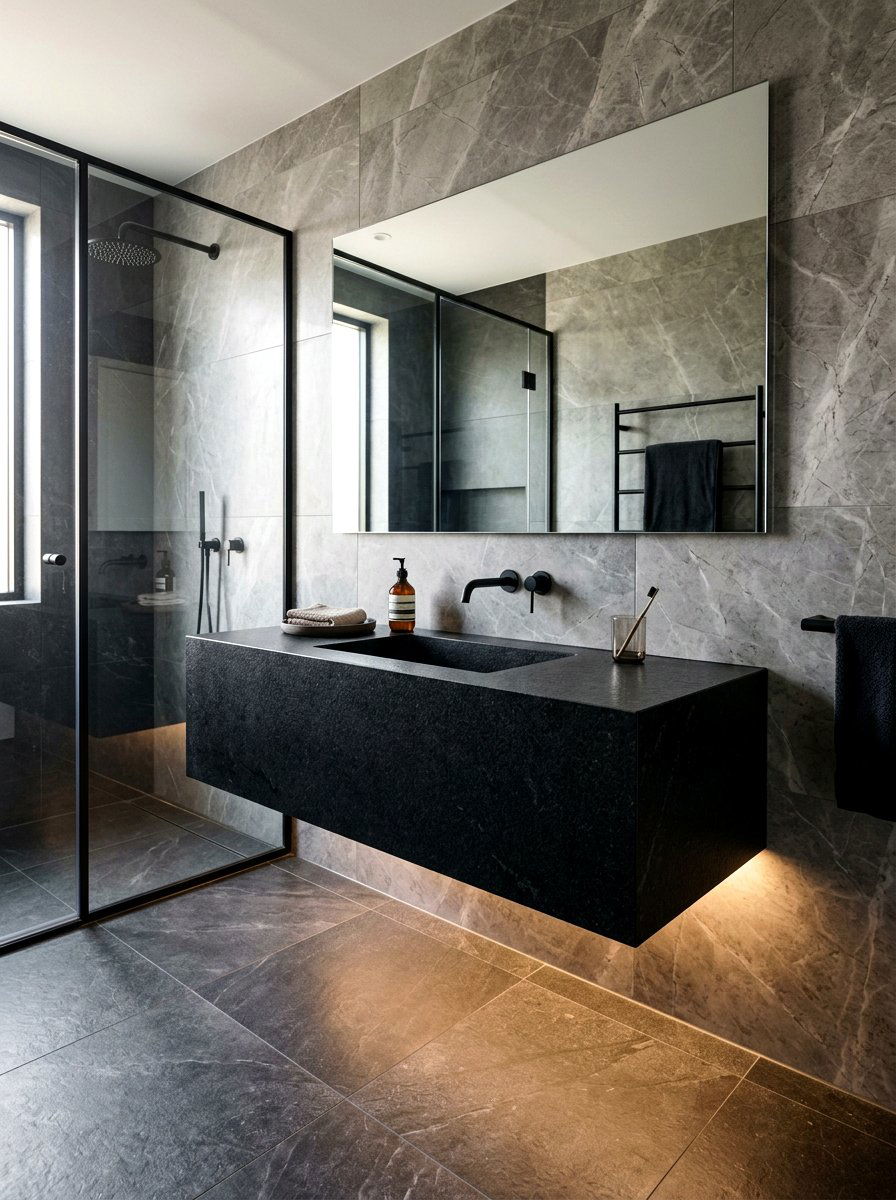 Wall mounted stone vanity - 30 powder room vanity ideas