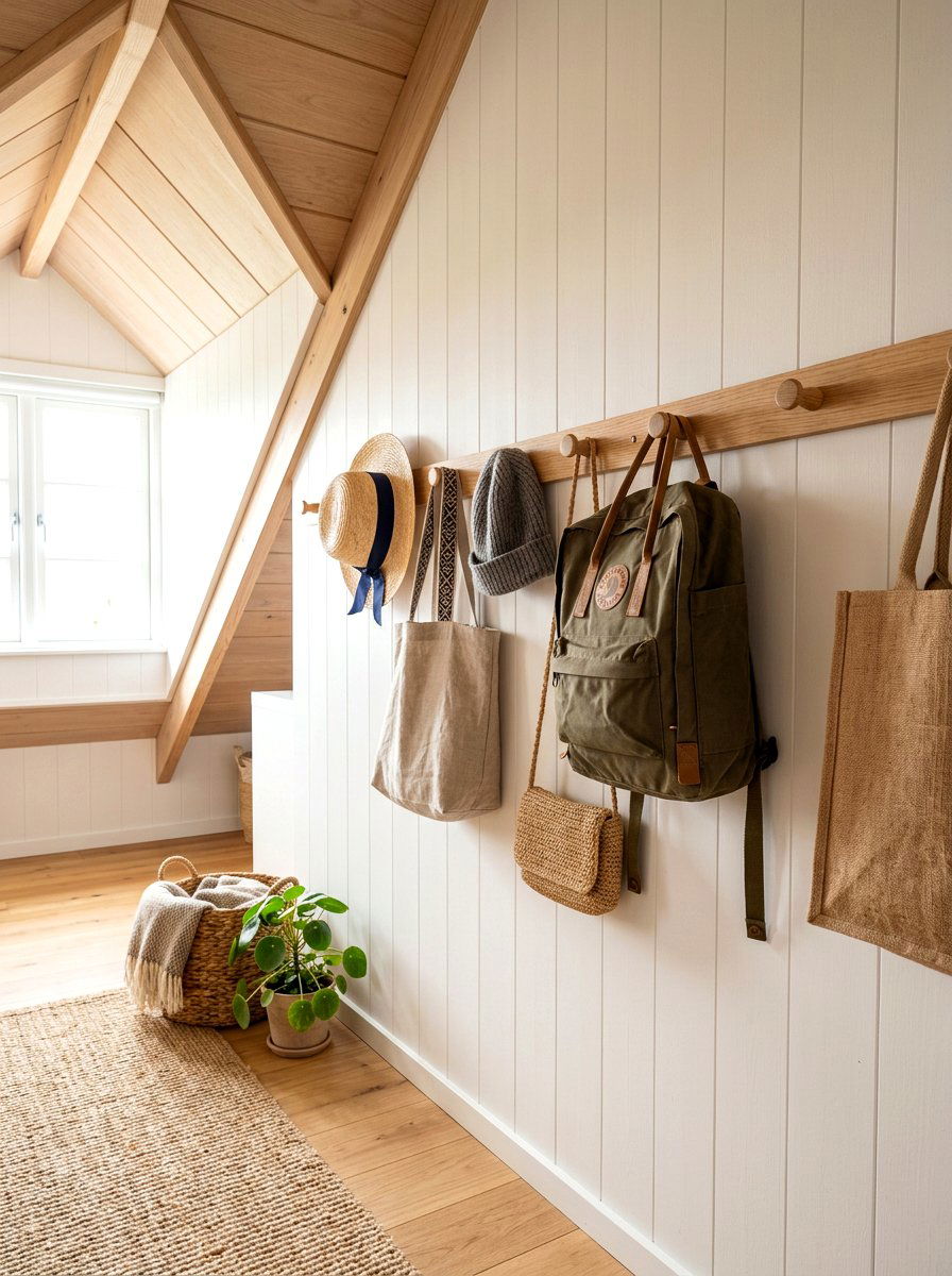 Wall mounted storage hooks - 30 attic bedroom storage ideas