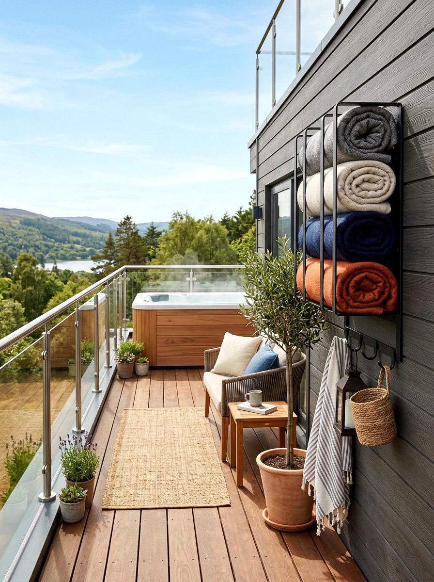 Wall mounted storage rack - 30 outdoor blanket storage ideas
