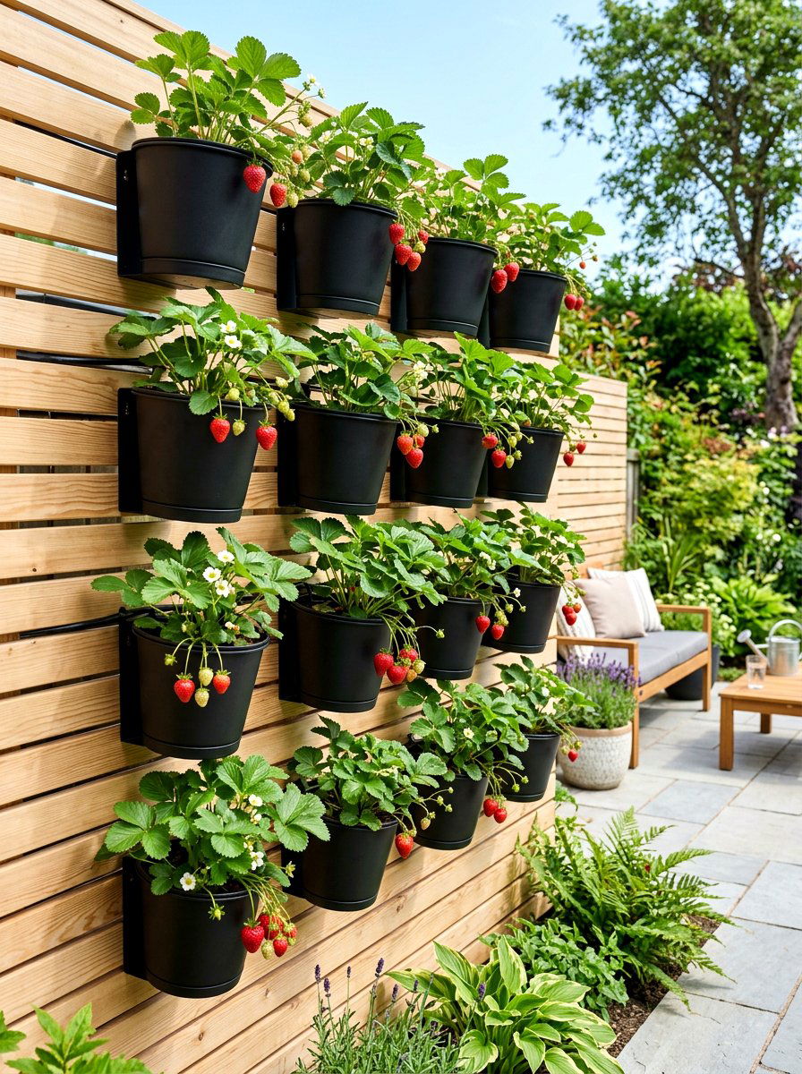 Wall mounted strawberry garden - 30 strawberry planter ideas