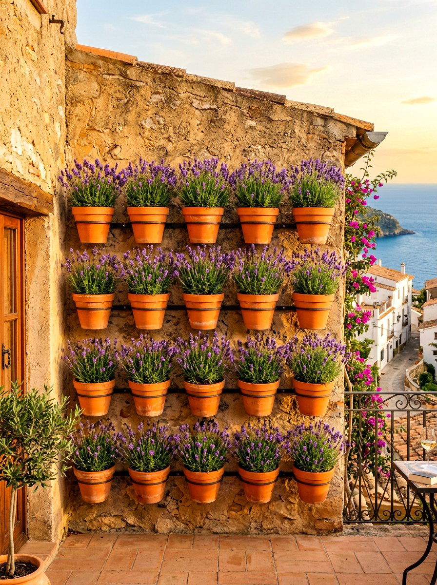 Wall mounted terracotta pots - 30 balcony planter wall ideas