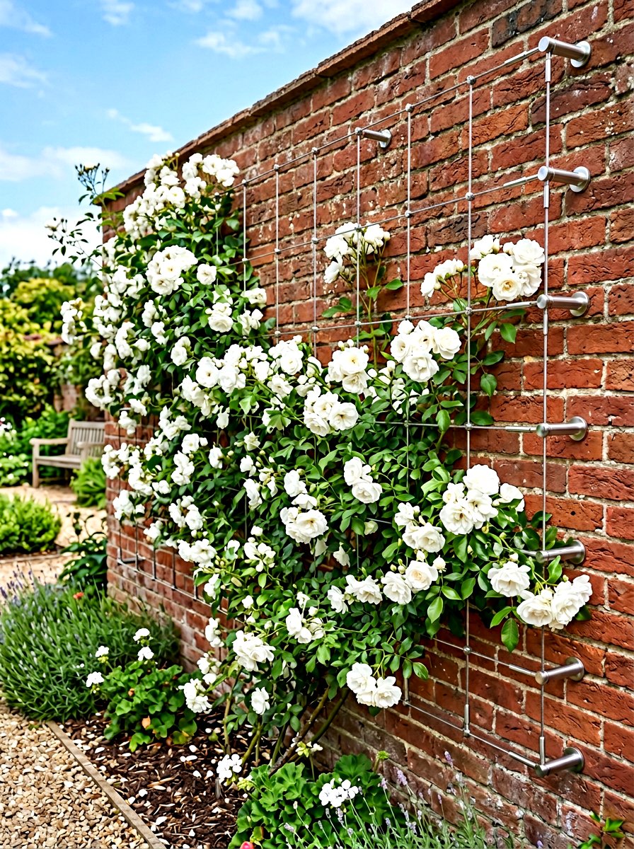 Wall mounted wire grid - 30 climbing rose trellis ideas