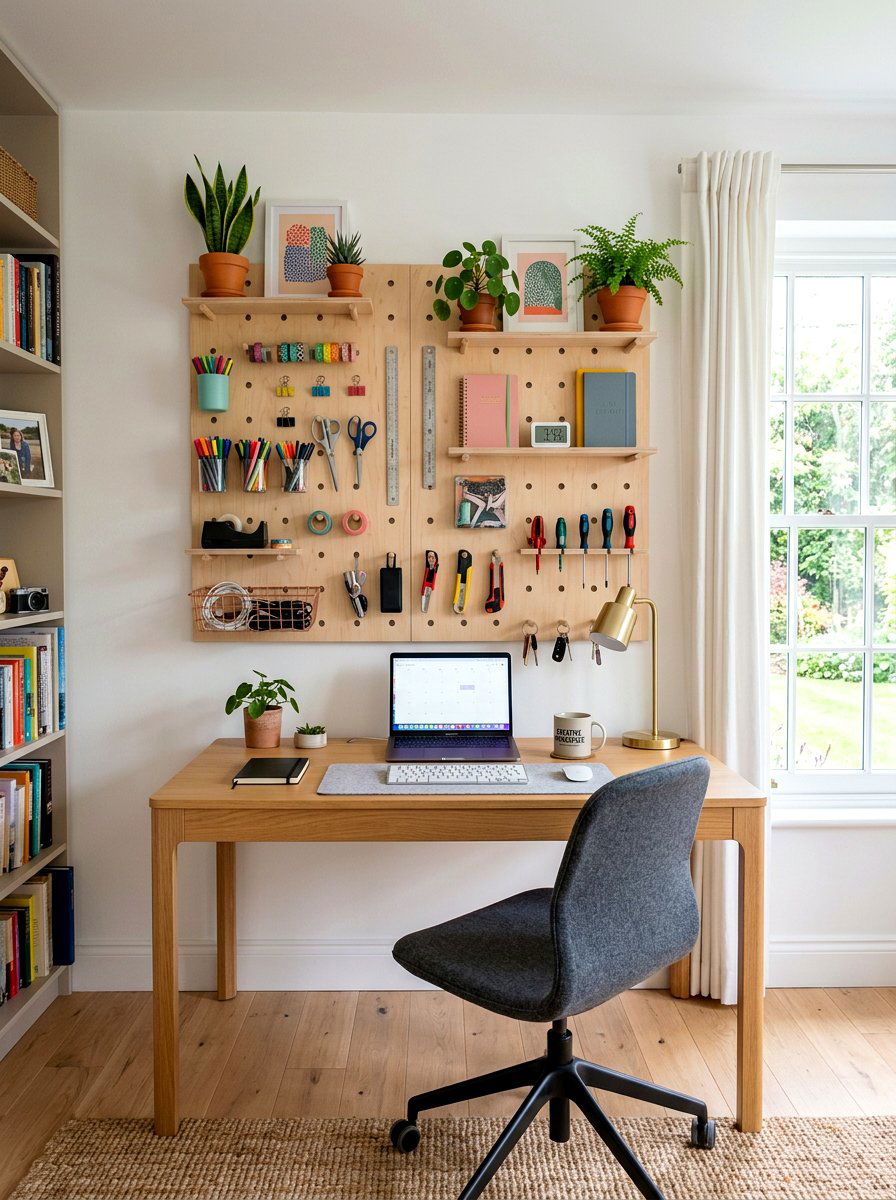 Wall pegboard organizer - 30 renter friendly decor ideas