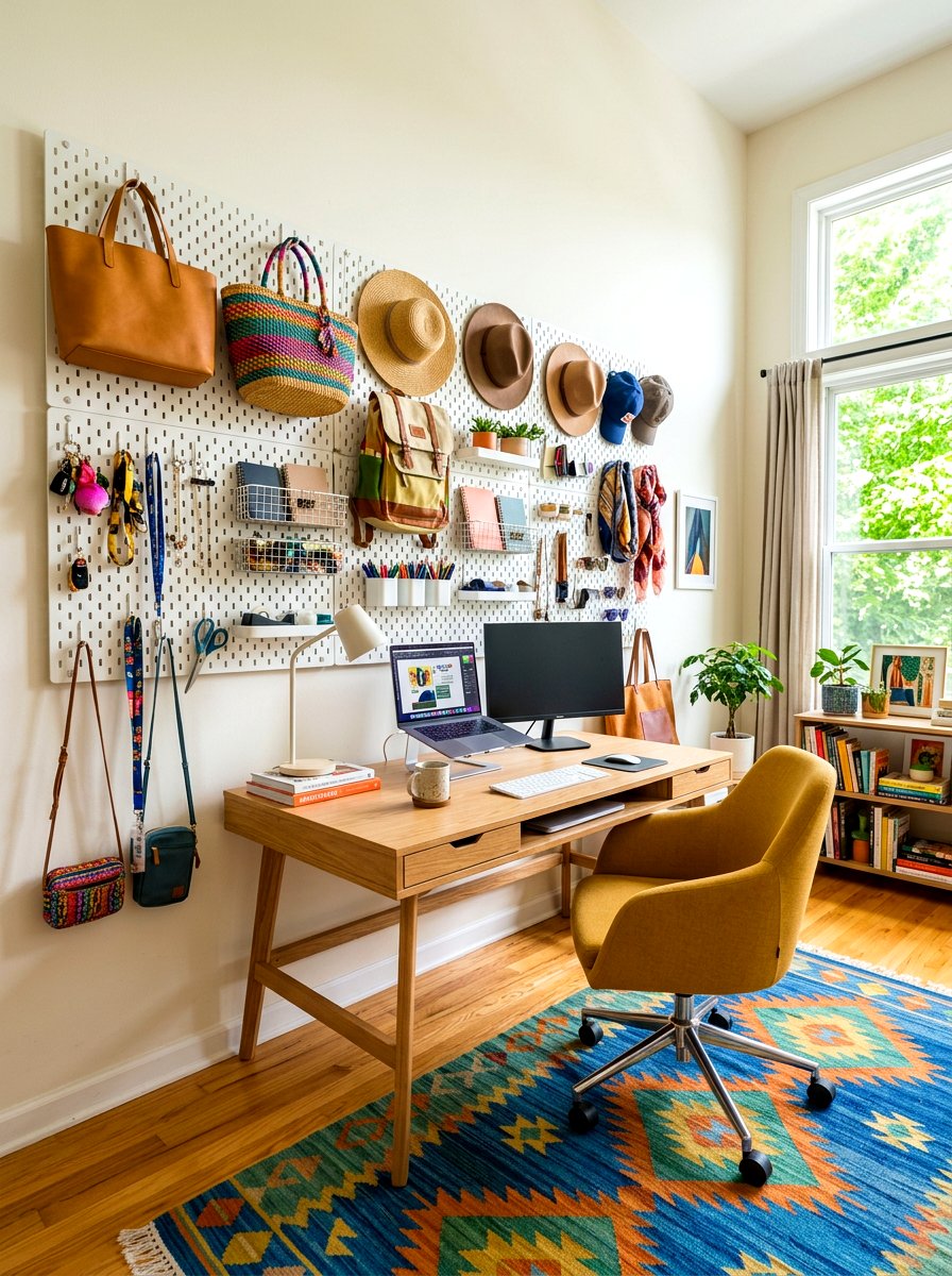 Wall pegboard system - 30 handbag storage ideas
