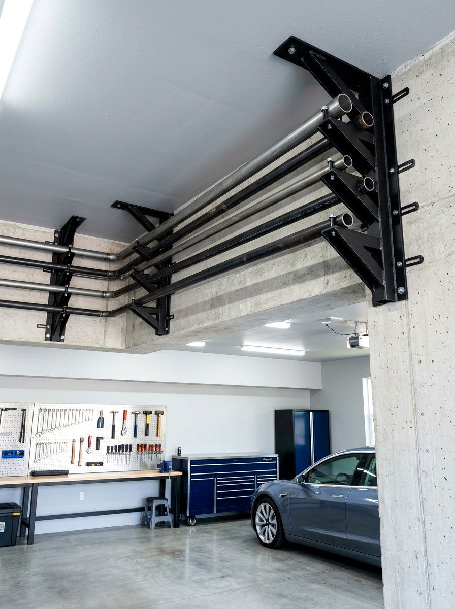 Wall to ceiling transition rack - 30 garage ceiling storage ideas