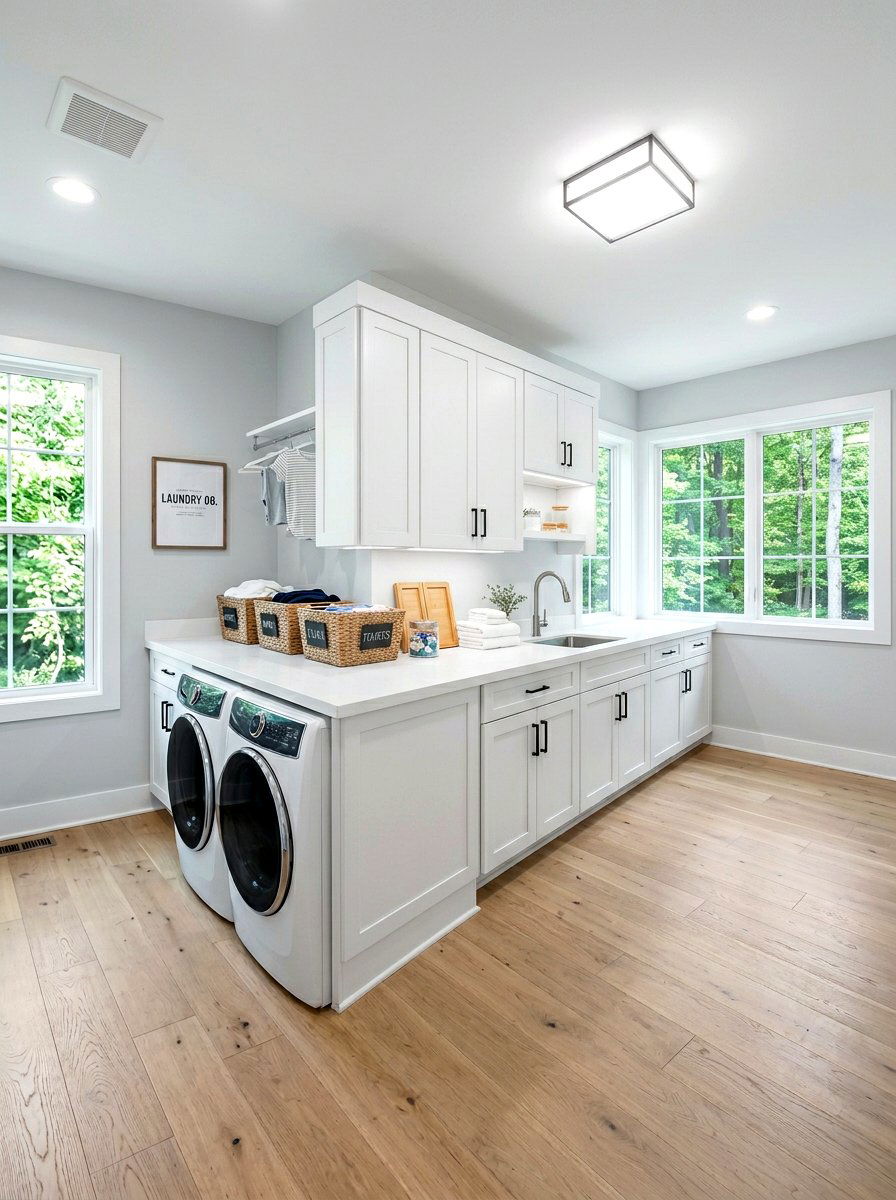 Wall to wall laundry counter - 30 countertop over washer dryer ideas
