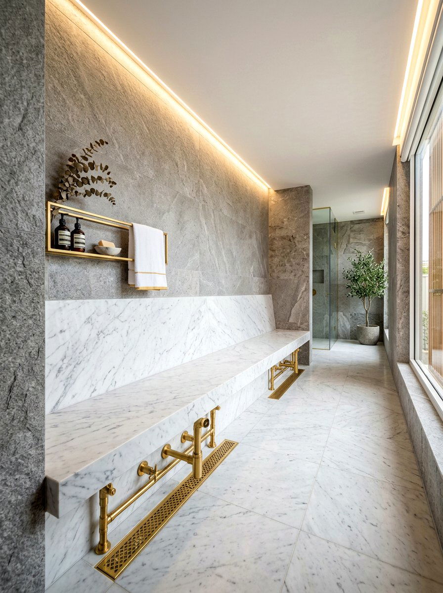 Wall to wall stone bench - 30 shower bench ideas